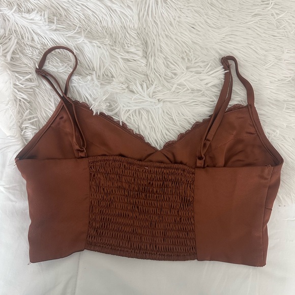 Women’s Lace Brown Satin Going out top crop top - Picture 4 of 5